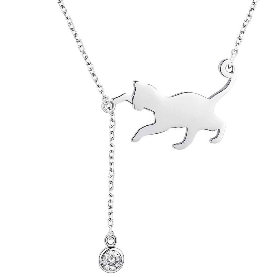 Cat pendant necklace made from 925 silver - color silver