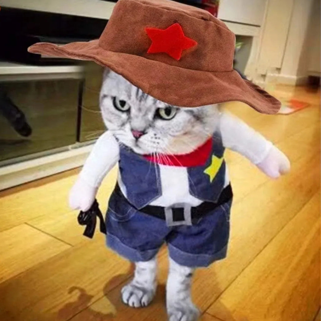 Pet Dog Cat Halloween Costumes,West Cowboy Uniform with Hat,Funny Pet Cowboy Outfit,Clothing Funny Costume for Cats & Small Dogs